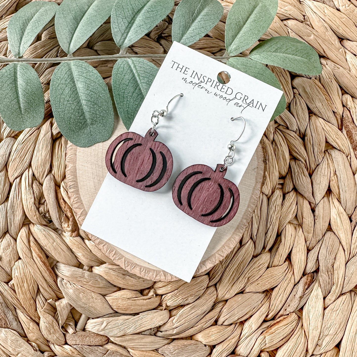 Pumpkin Earrings - purple heart wood