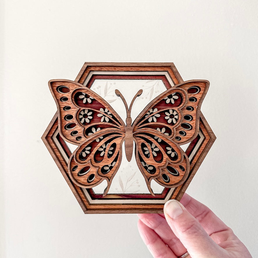 Butterfly Hexagon Shadowbox