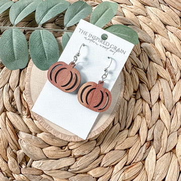 Pumpkin Earrings - cedar wood