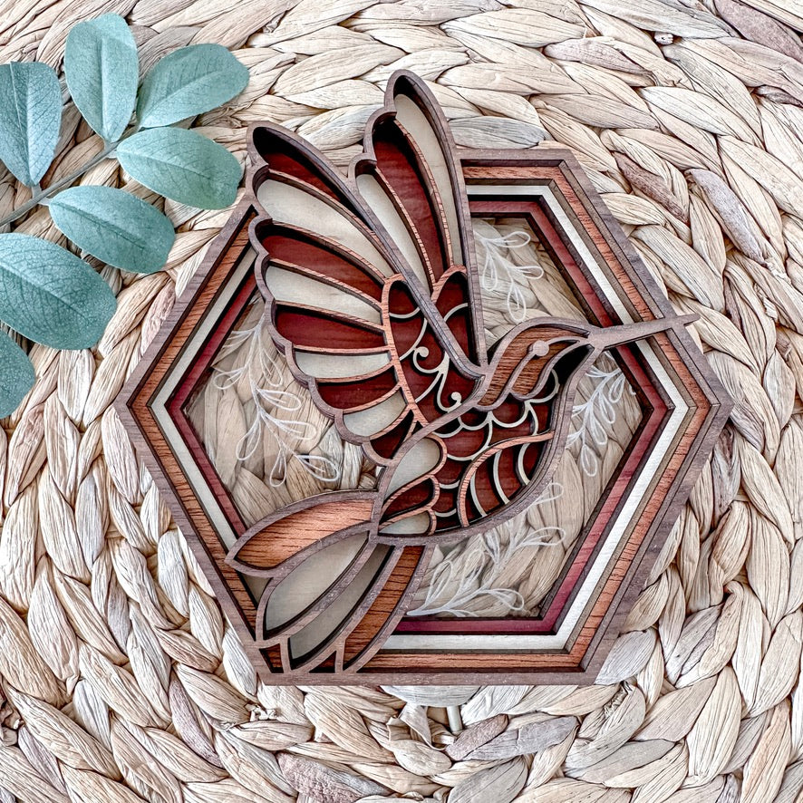 Hummingbird Hexagon Shadowbox