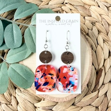 Rectangle Dot Earrings - Americana Floral