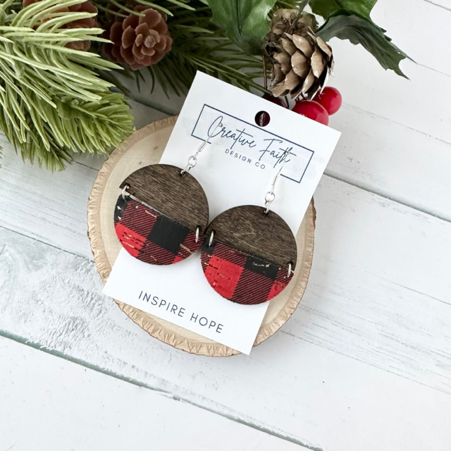 Split Circle Earrings - Buffalo Plaid