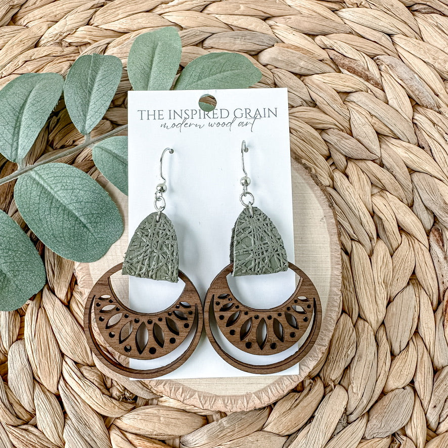 Boho Hoop Earrings - Olive Abstract
