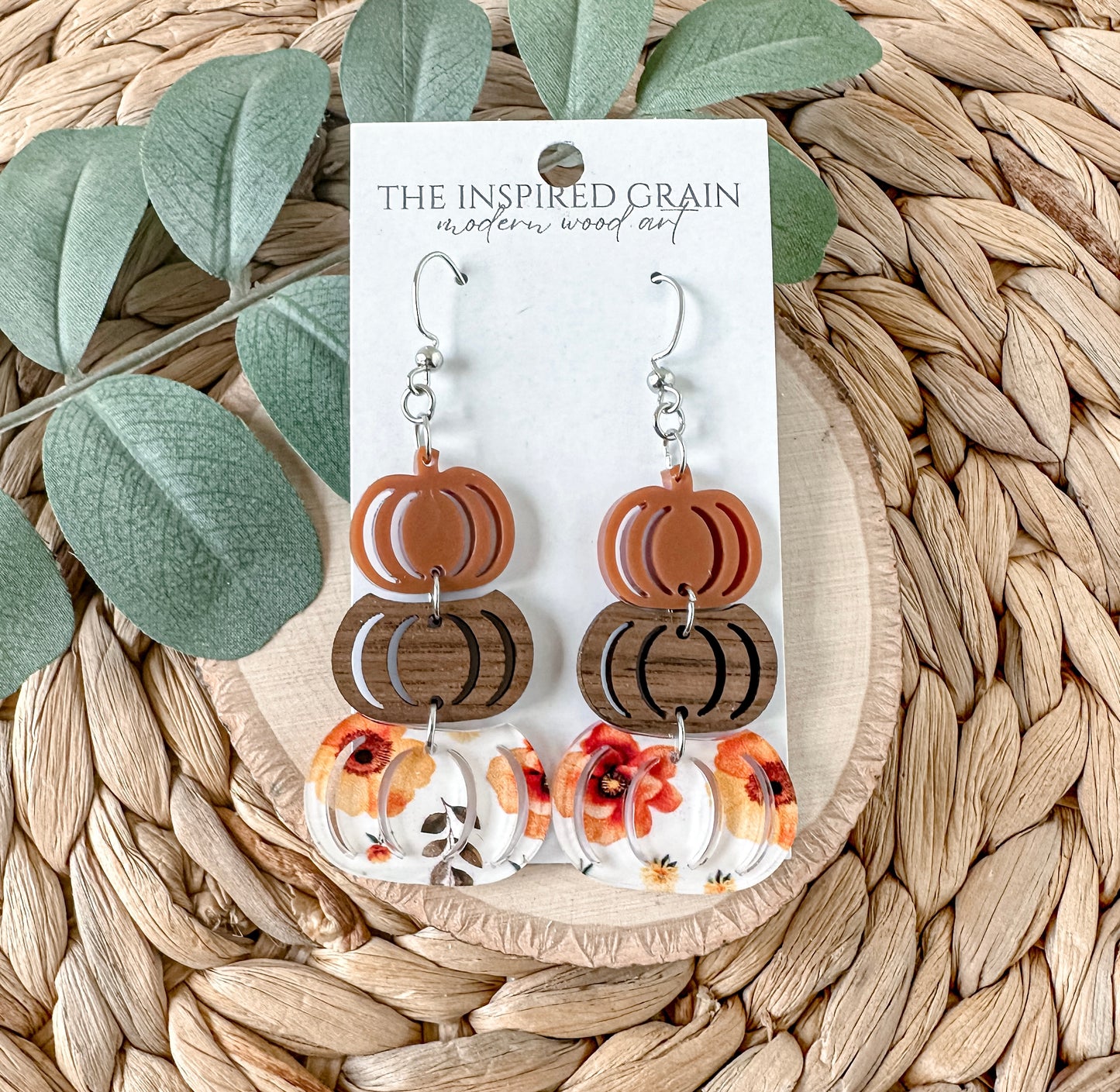 Pumpkin Stack Earrings - fall floral