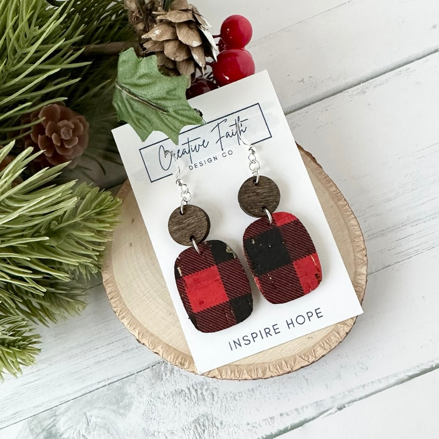 Rectangle Round Earrings - Buffalo Plaid