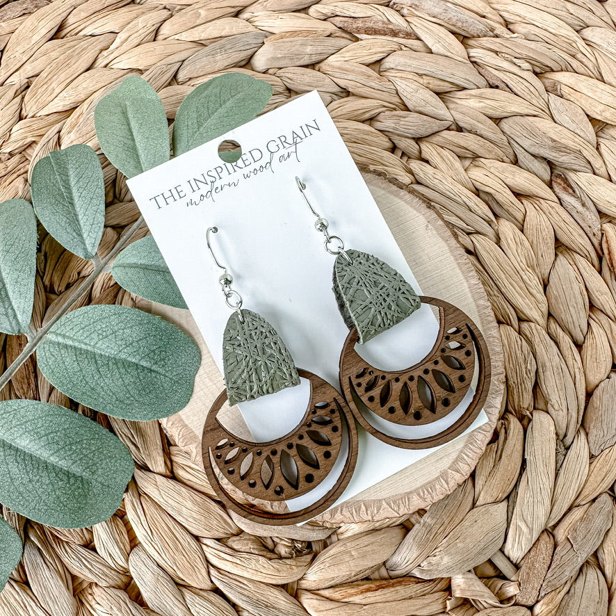 Boho Hoop Earrings - Olive Abstract