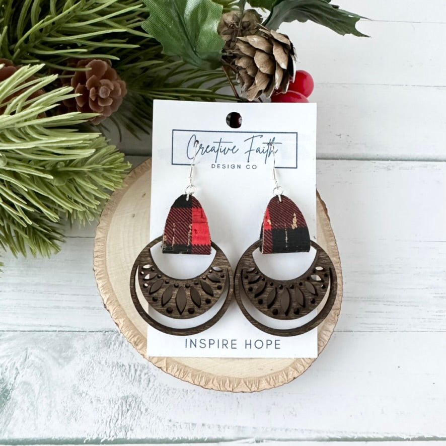 Boho Hoop Earrings - buffalo plaid