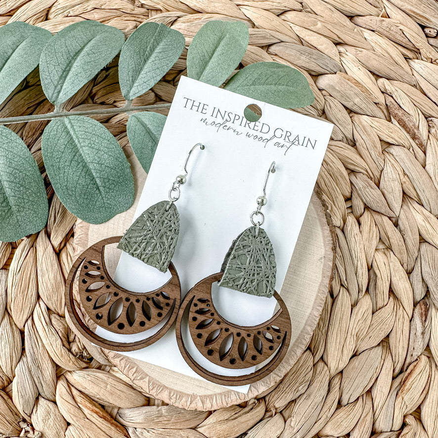 Boho Hoop Earrings - Olive Abstract