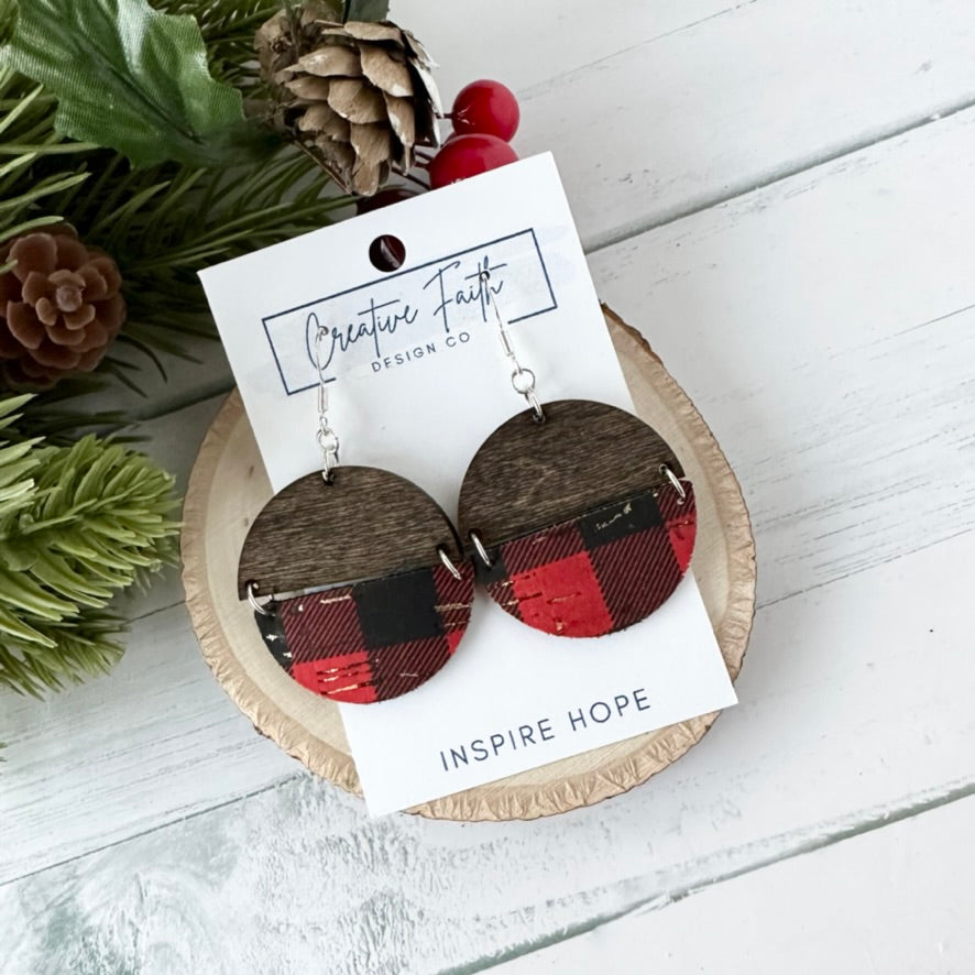 Split Circle Earrings - Buffalo Plaid