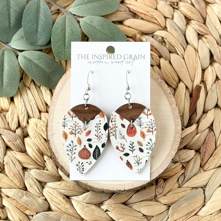 Reverse Teardrop Earrings - Fall Leaves