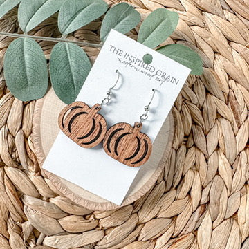 Pumpkin Earrings - mahogany wood