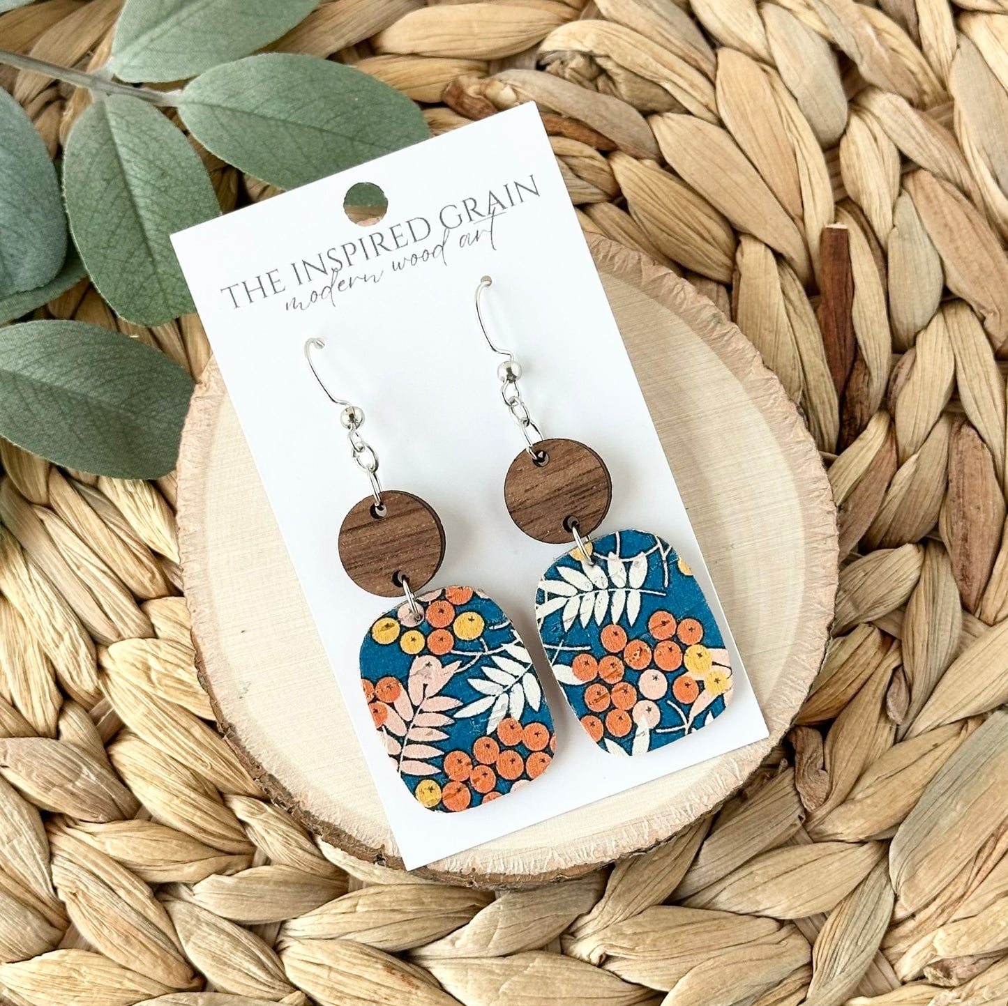 Rectangle Round Earrings - Fall Berries