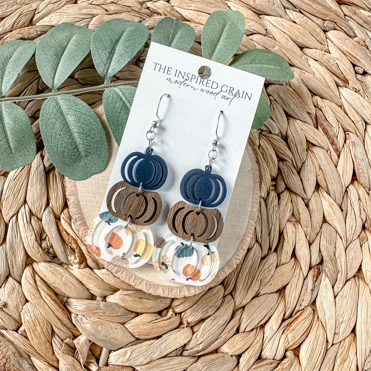 Pumpkin Stack Earrings - navy