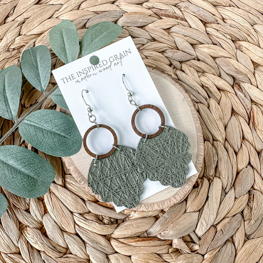 Scallop Hoop Earrings - Olive Abstract
