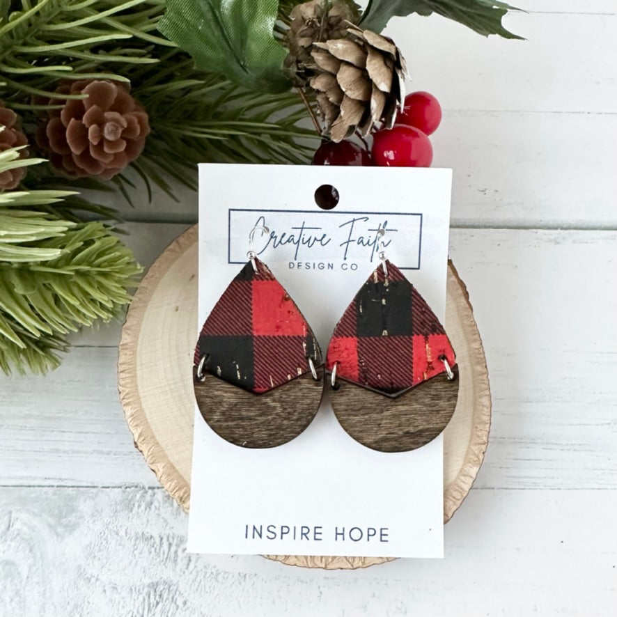 Split Teardrop Earrings - Buffalo Plaid