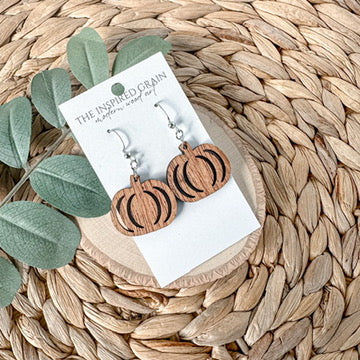Pumpkin Earrings - mahogany wood