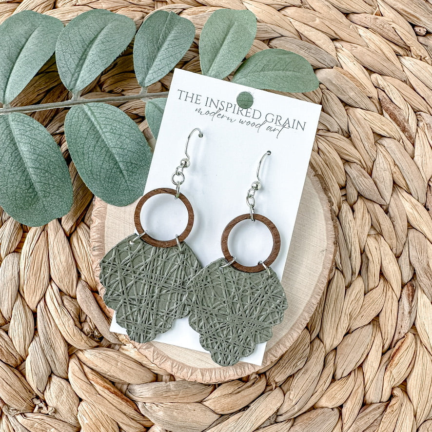 Scallop Hoop Earrings - Olive Abstract