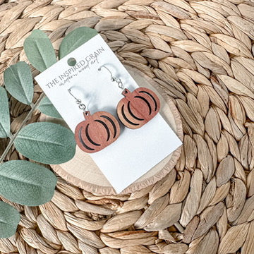 Pumpkin Earrings - cedar wood