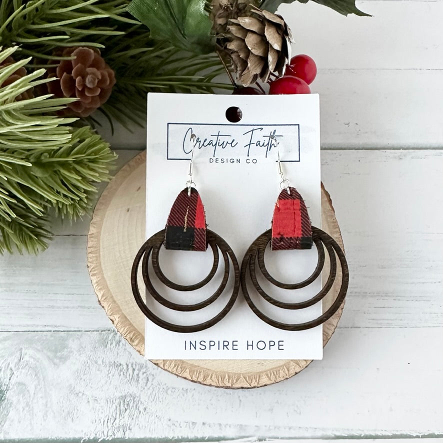 Triple Hoop Earrings - Buffalo Plaid