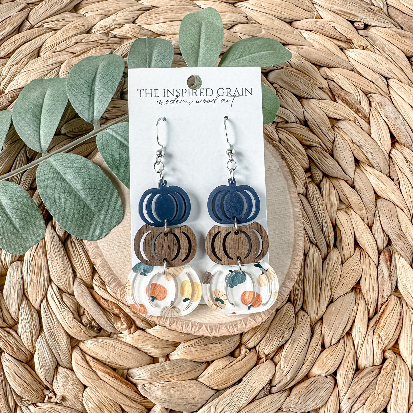 Pumpkin Stack Earrings - navy
