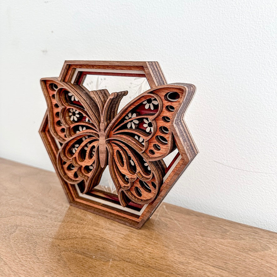 Butterfly Hexagon Shadowbox