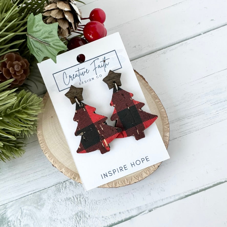 Christmas Tree Earrings - Buffalo Plaid