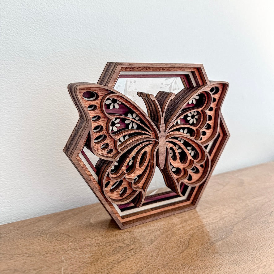Butterfly Hexagon Shadowbox