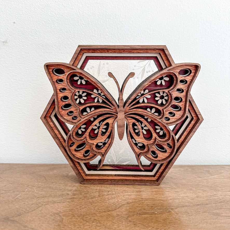 Butterfly Hexagon Shadowbox