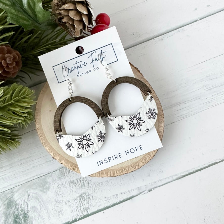 Split Arch Earrings - Black and White Snowflake