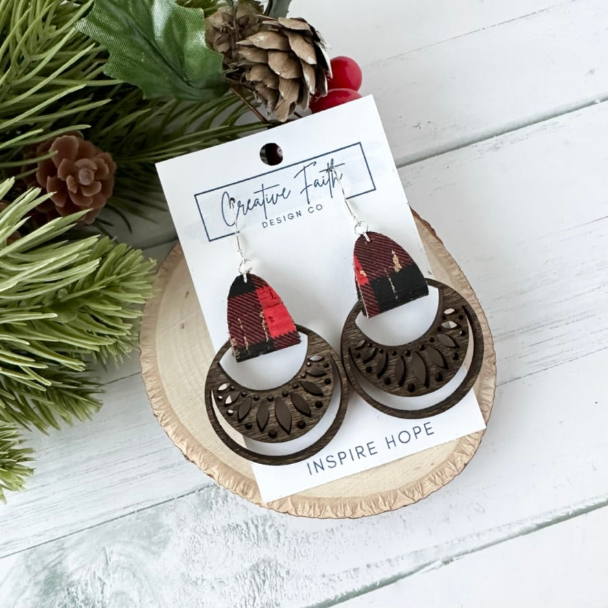 Boho Hoop Earrings - buffalo plaid