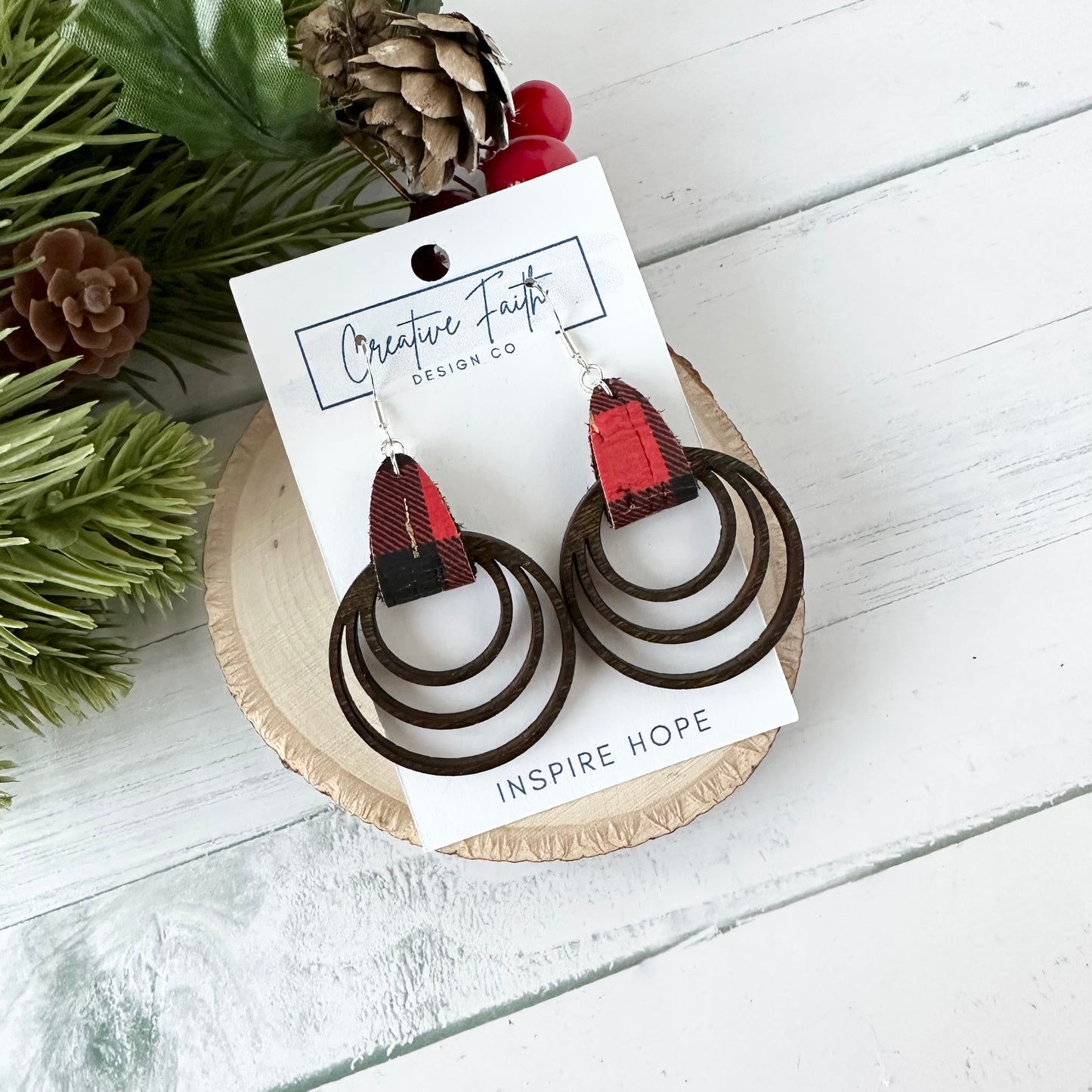 Triple Hoop Earrings - Buffalo Plaid