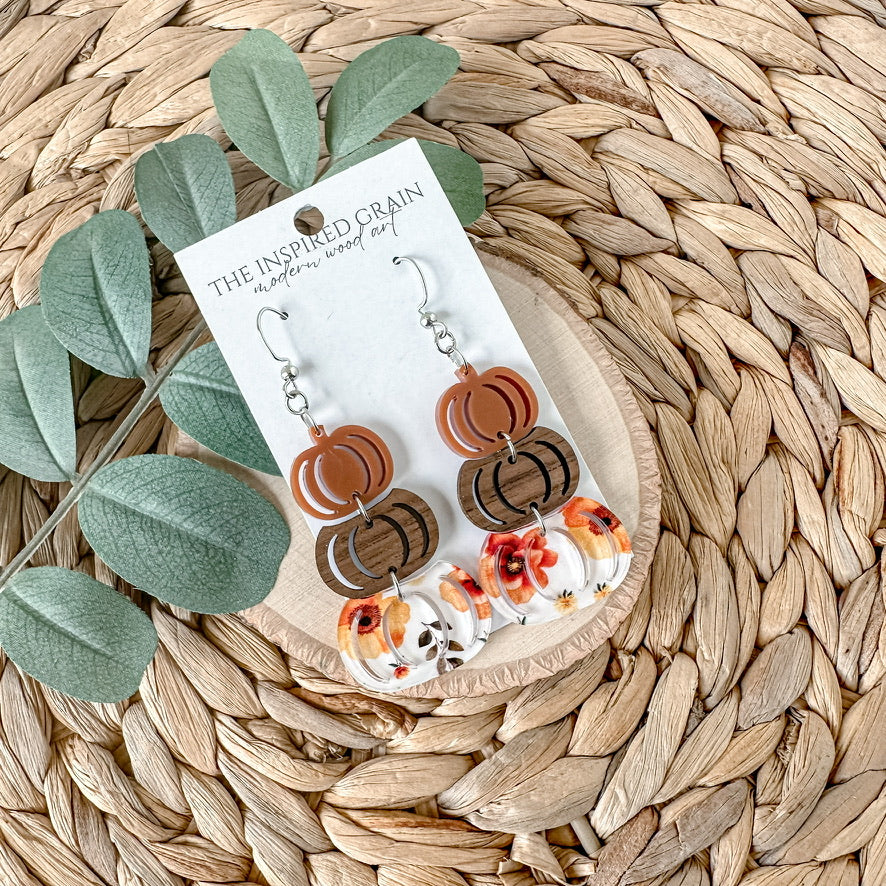 Pumpkin Stack Earrings - fall floral