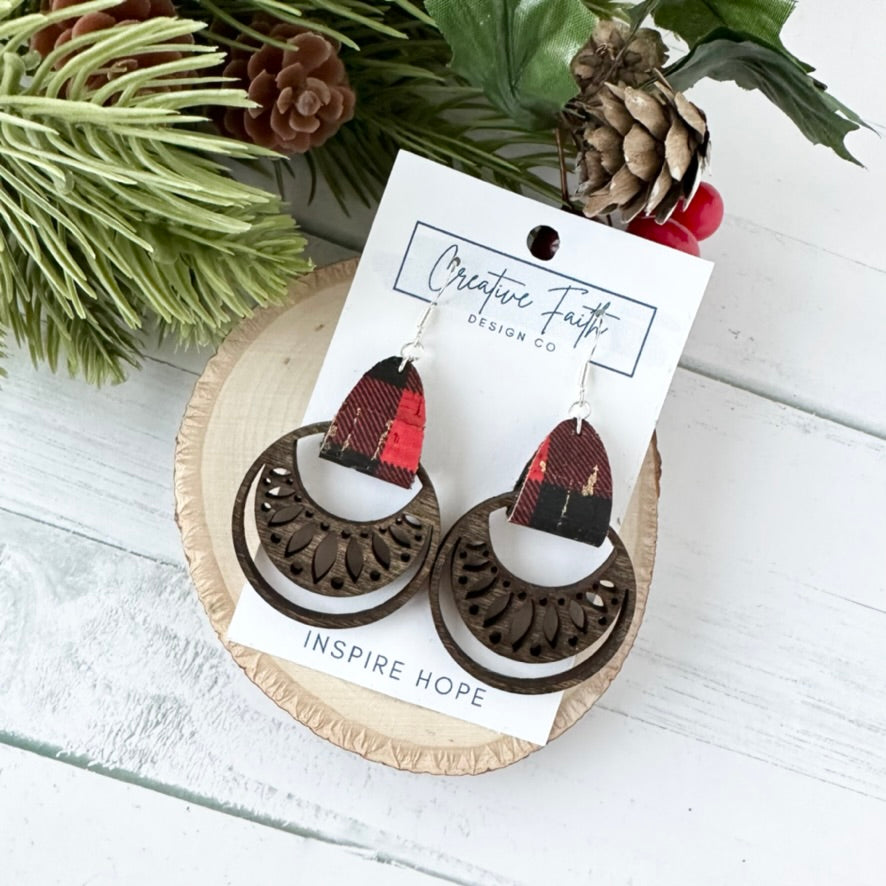Boho Hoop Earrings - buffalo plaid