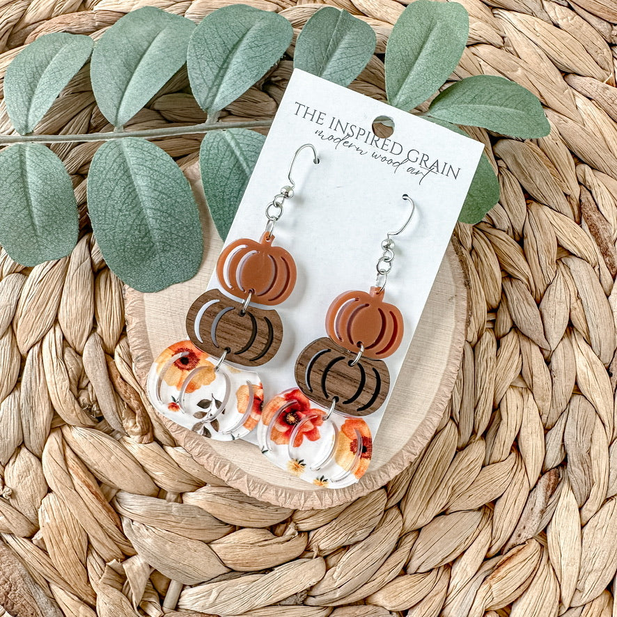 Pumpkin Stack Earrings - fall floral