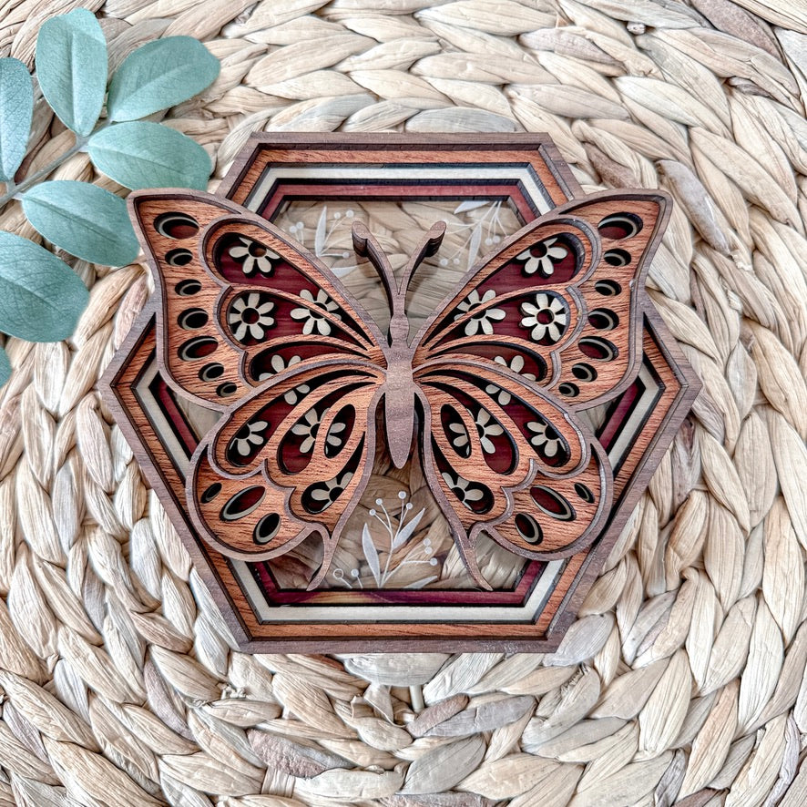 Butterfly Hexagon Shadowbox