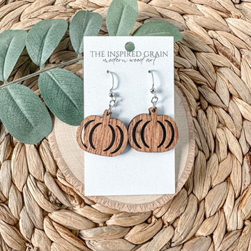 Pumpkin Earrings - mahogany wood