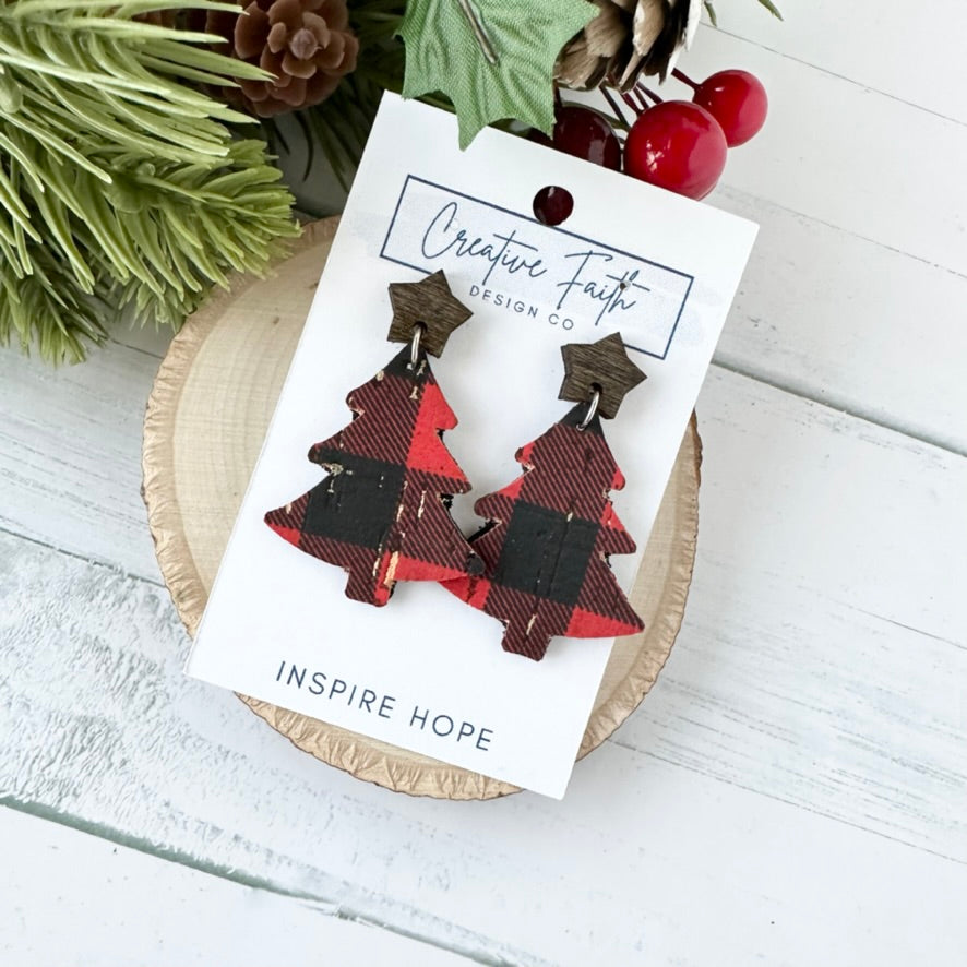 Christmas Tree Earrings - Buffalo Plaid