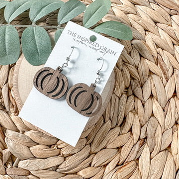 Pumpkin Earrings - walnut wood