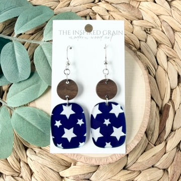 Rectangle Dot Earrings - Navy Stars