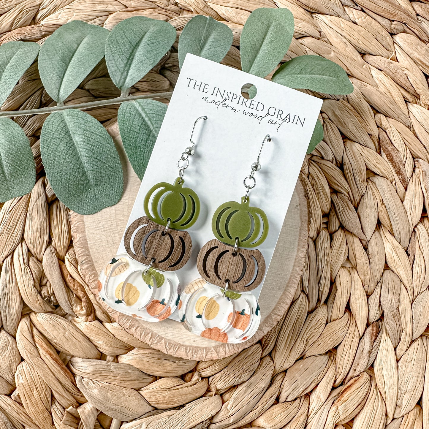 Pumpkin Stack Earrings - green