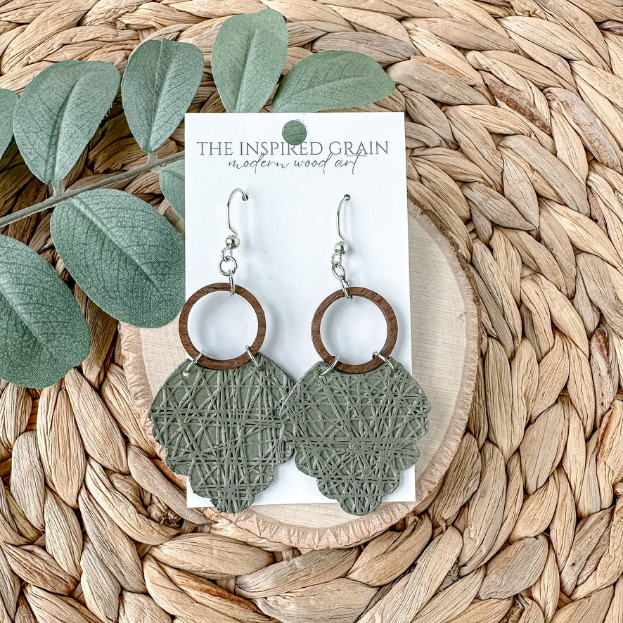 Scallop Hoop Earrings - Olive Abstract