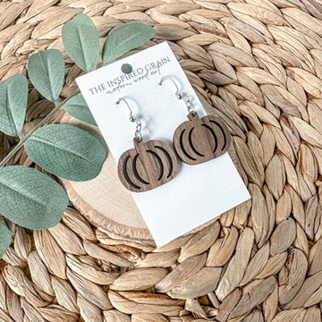 Pumpkin Earrings - walnut wood