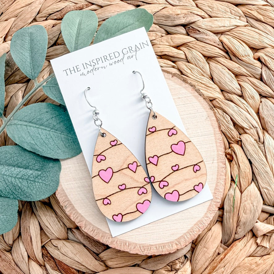 Teardrop Doodle Heart Earrings - pink