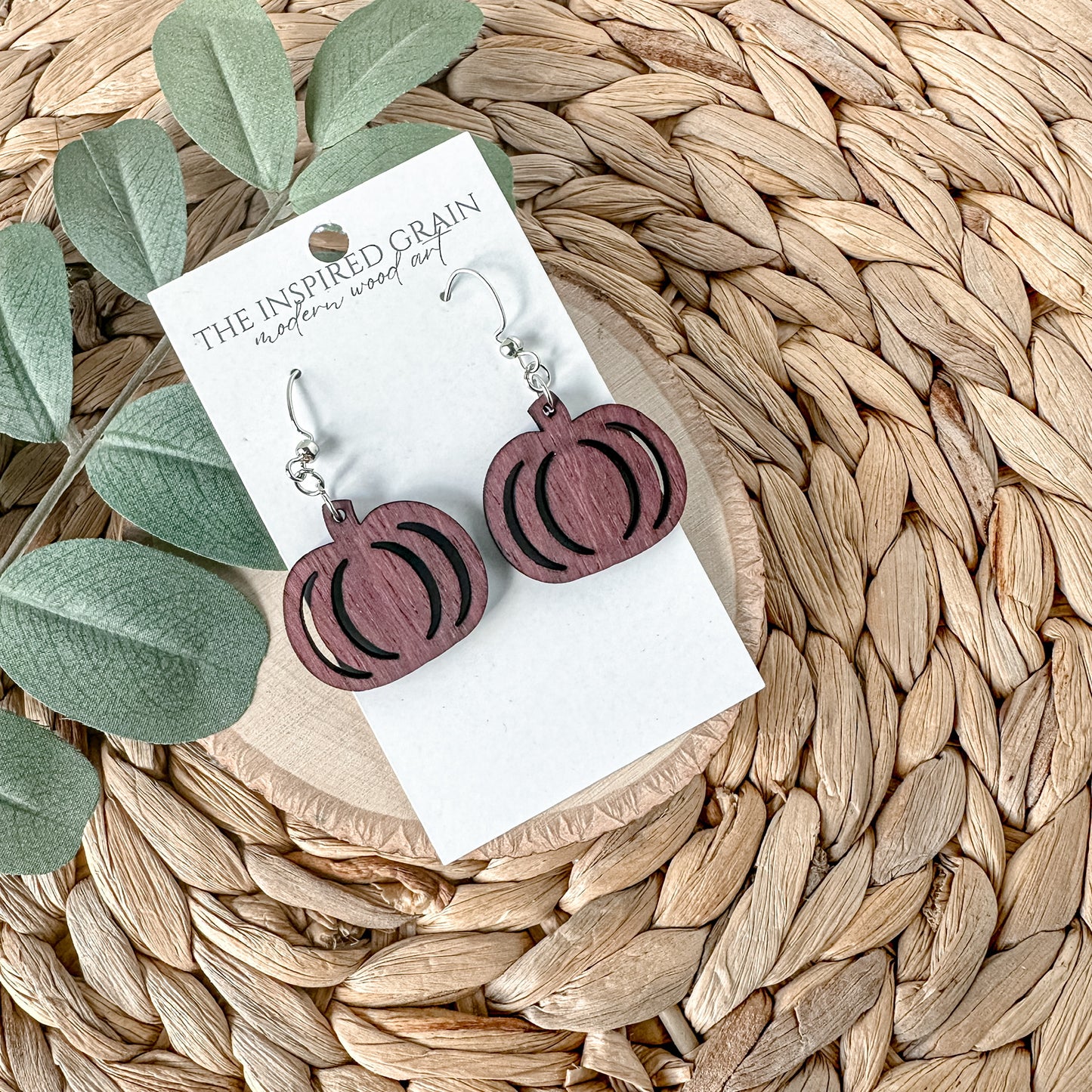 Pumpkin Earrings - purple heart wood