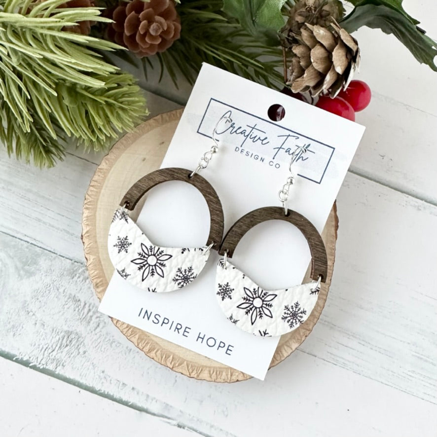 Split Arch Earrings - Black and White Snowflake
