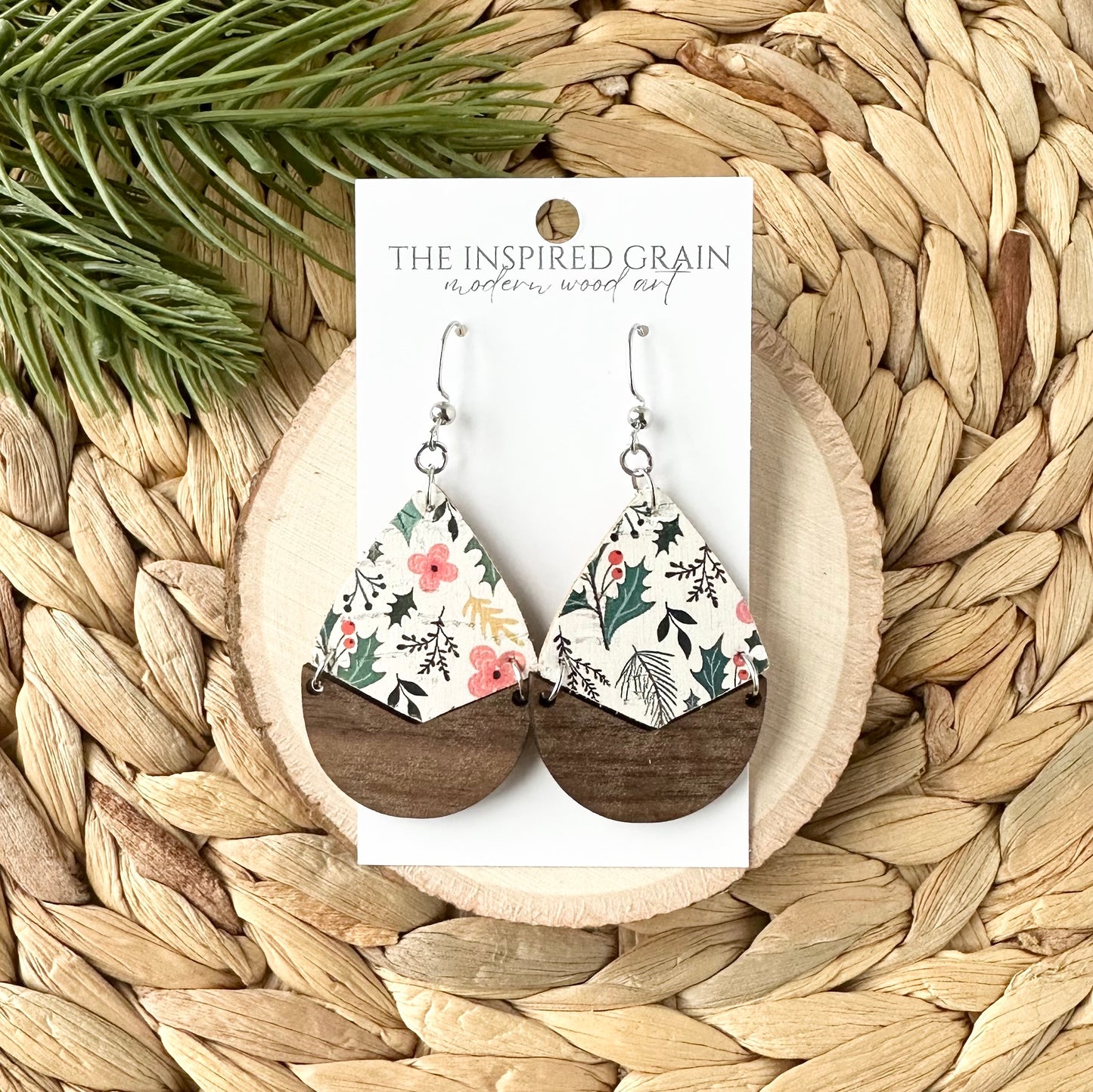 Split Teardrop Earrings - Holly Floral