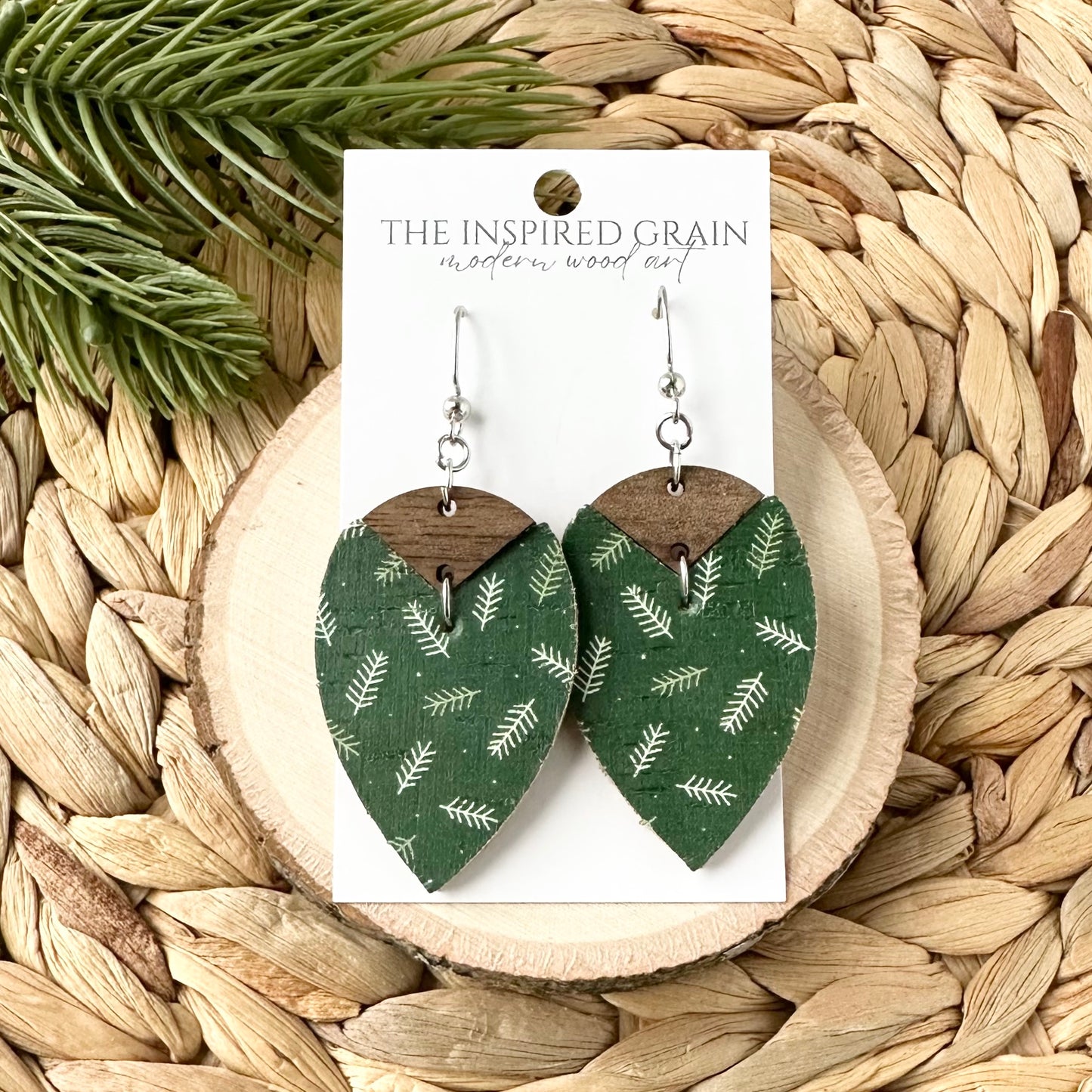 Reverse Teardrop Earrings - Pine Branch