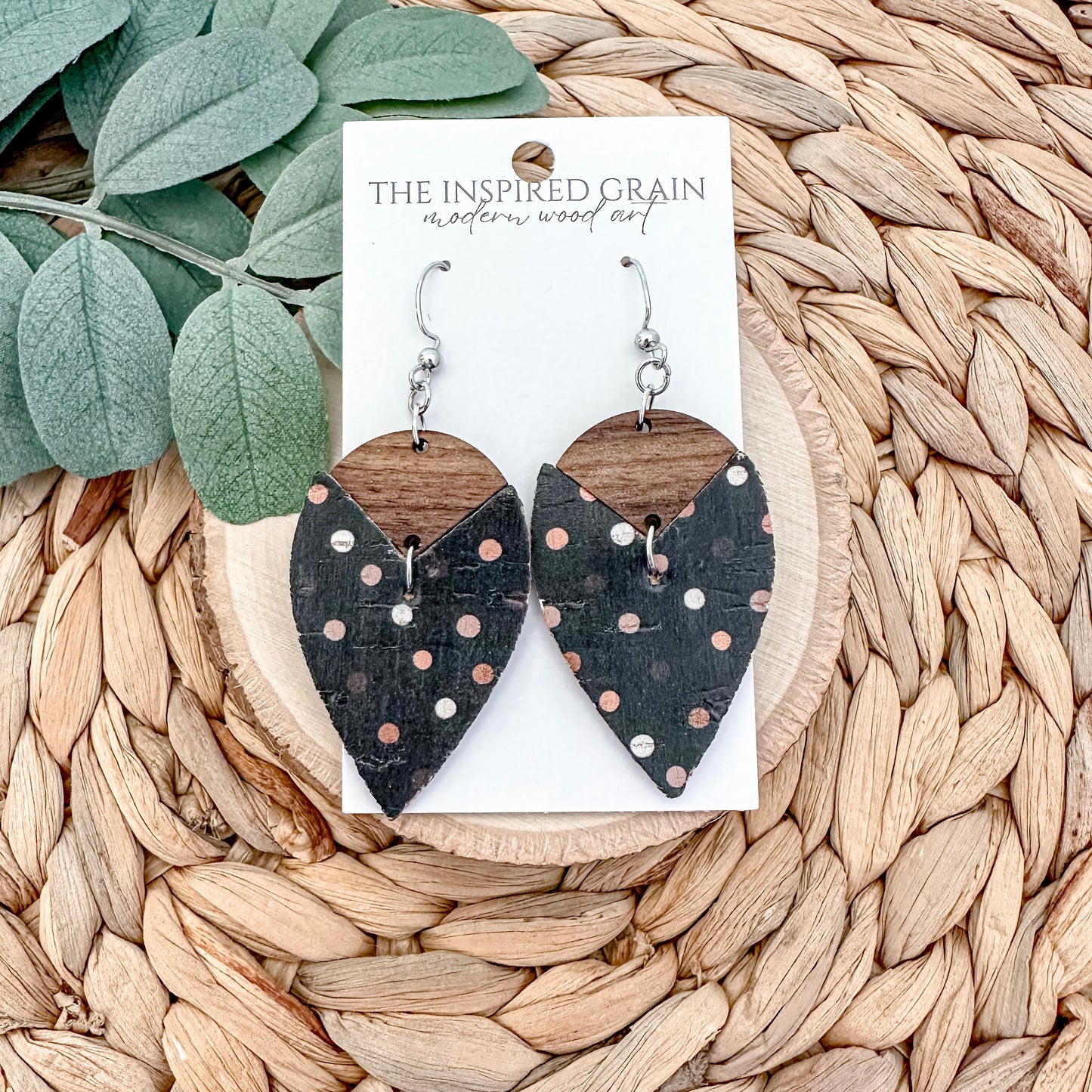 Reverse Teardrop Earrings - Latte Dot