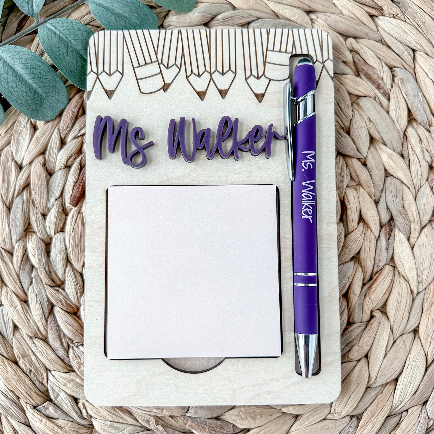 Personalized Sticky Note Holder and Pen Set