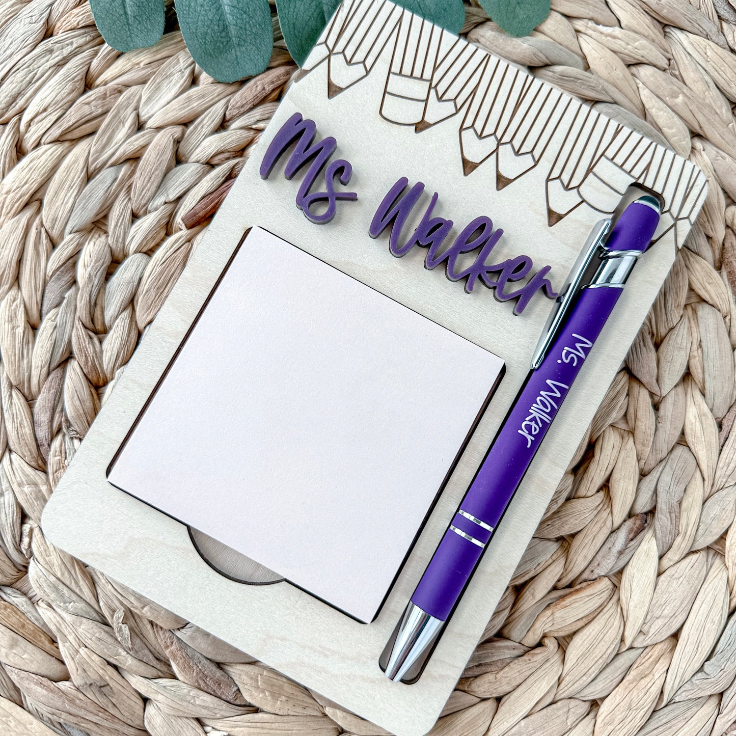 Personalized Sticky Note Holder and Pen Set